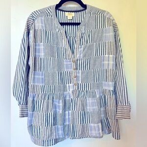 Anthropologie MAEVE Zoe Swing Top - Blue & White - Cotton & Linen - Size S​​​​